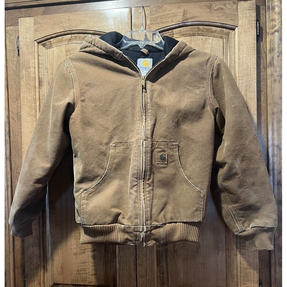 Carhartt Quilt Lined Canvas Jacket Youth Large (10-12) Full Zip Detroit Coat